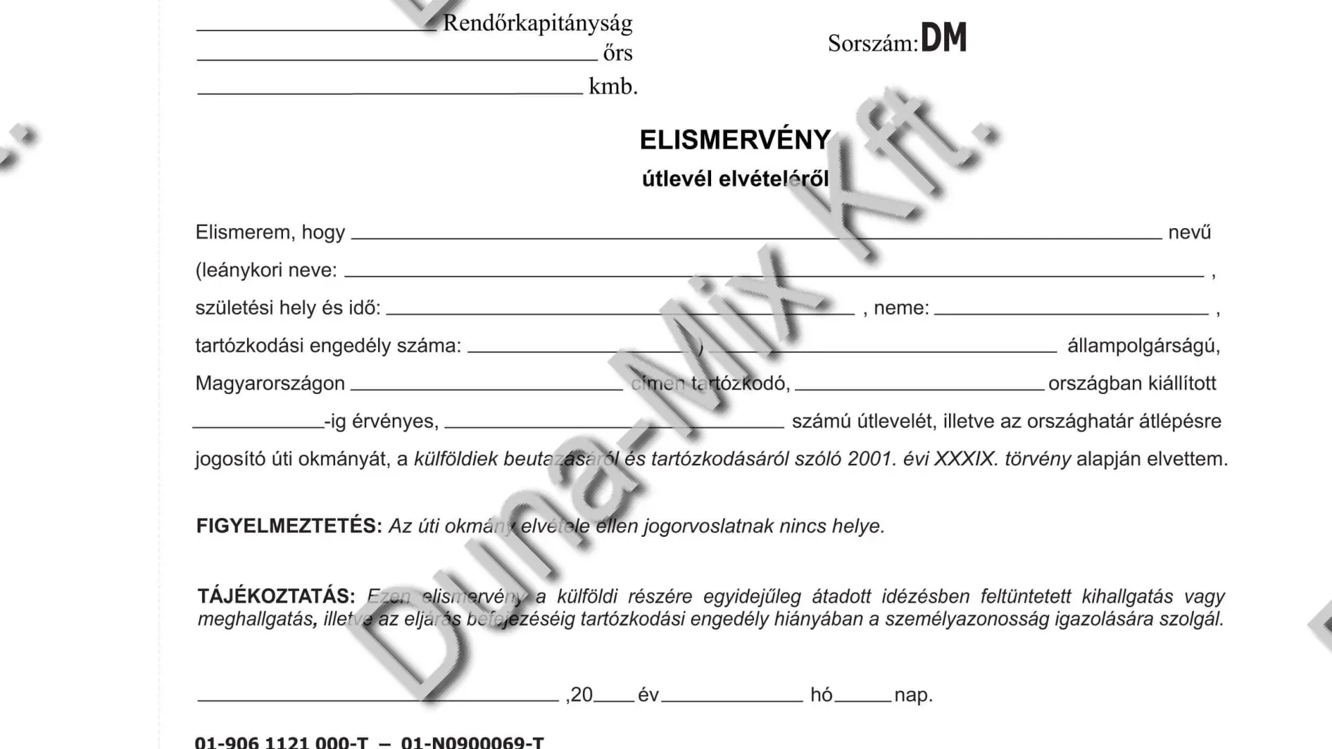 Elismervény útlevél elvételéről